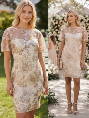 NWT ADRIANNA PAPELL DRESS 10 GOLD SEQUINS WEDDING GUEST FLORAL COCKTAIL PARTY